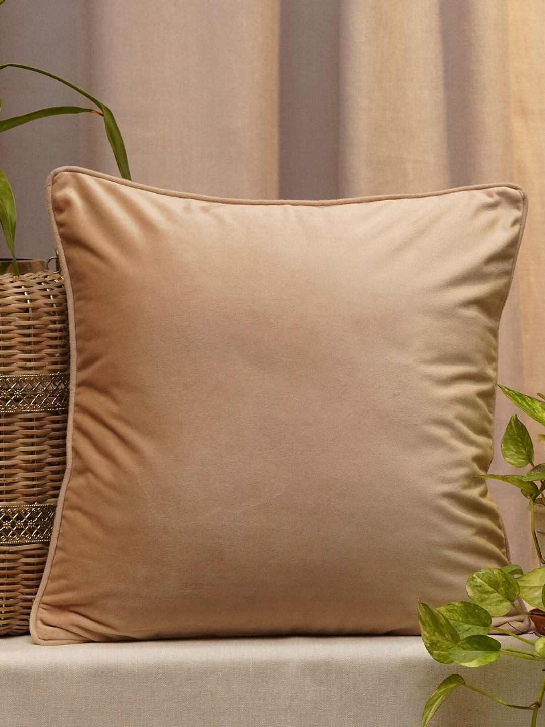 

ZEBA Beige Velvet Square Cushion Cover