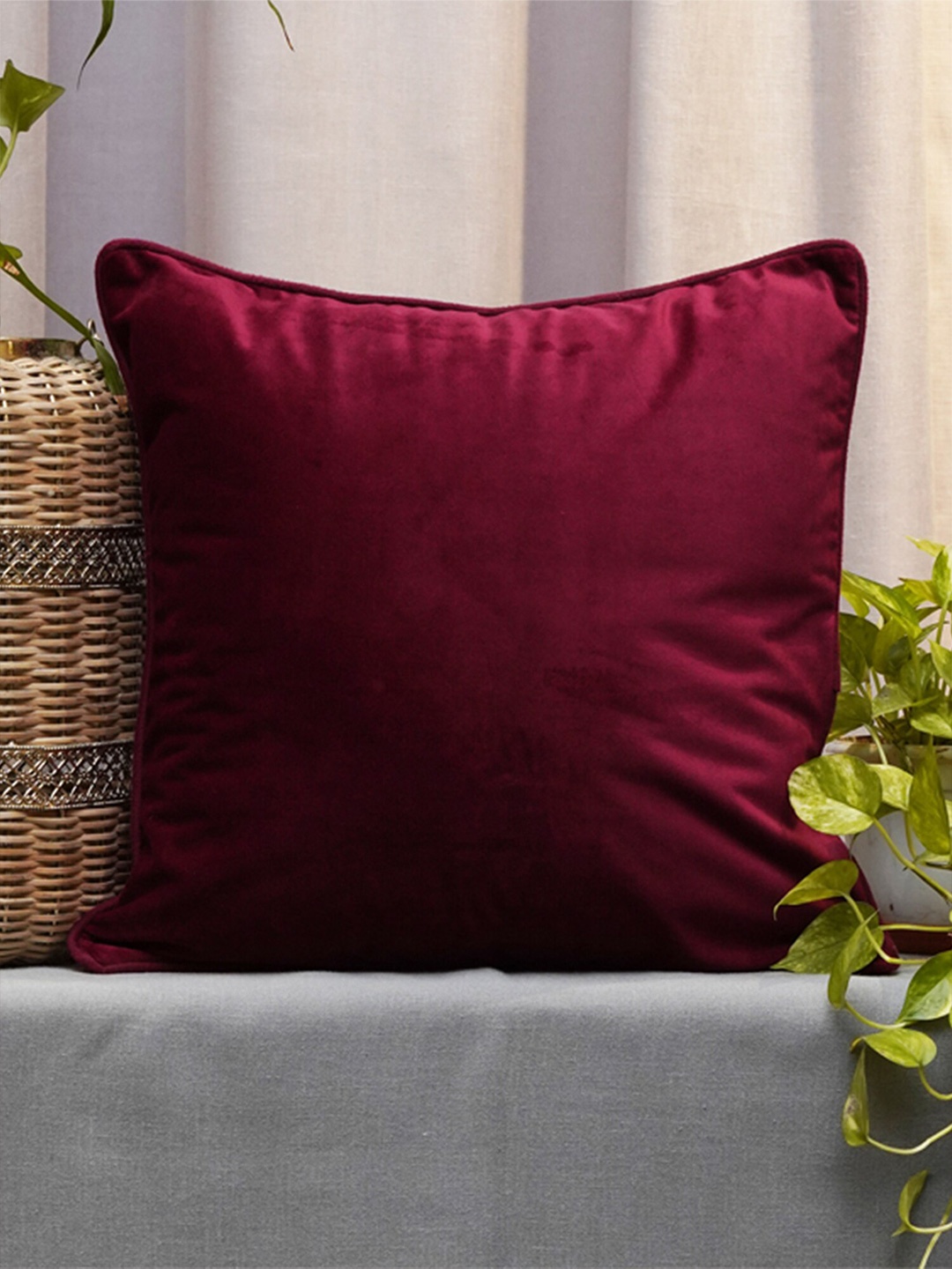

ZEBA Maroon Velvet Square Cushion Cover
