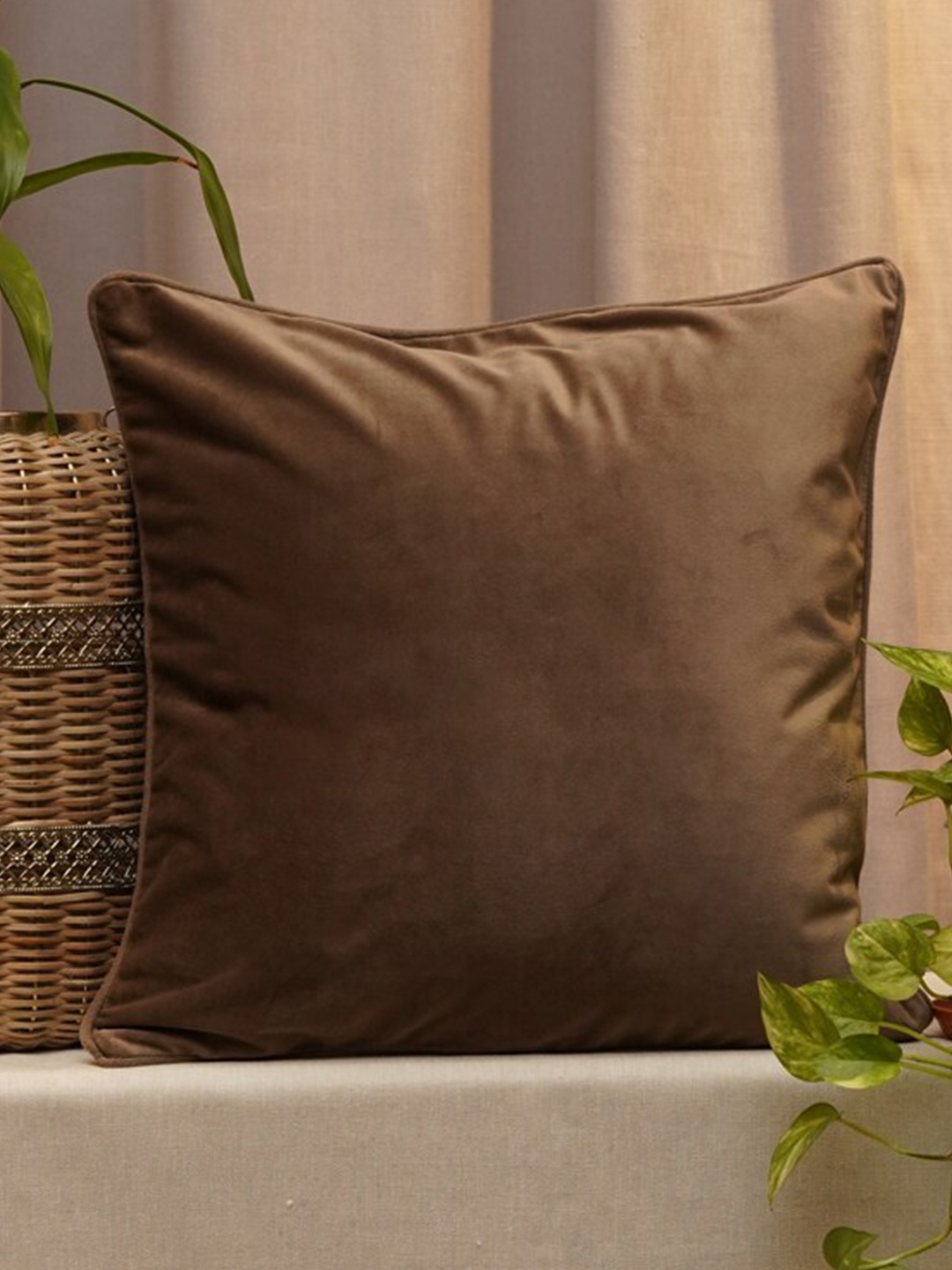 

ZEBA Brown Velvet Square Cushion Cover