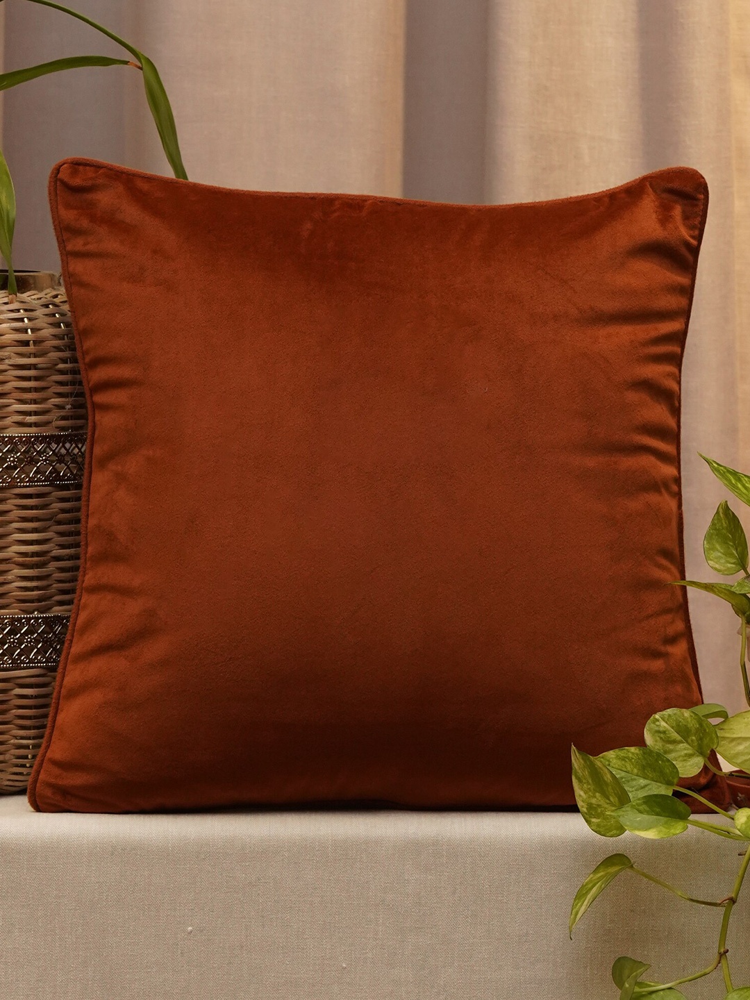 

ZEBA Copper-Toned Velvet Square Cushion Cover