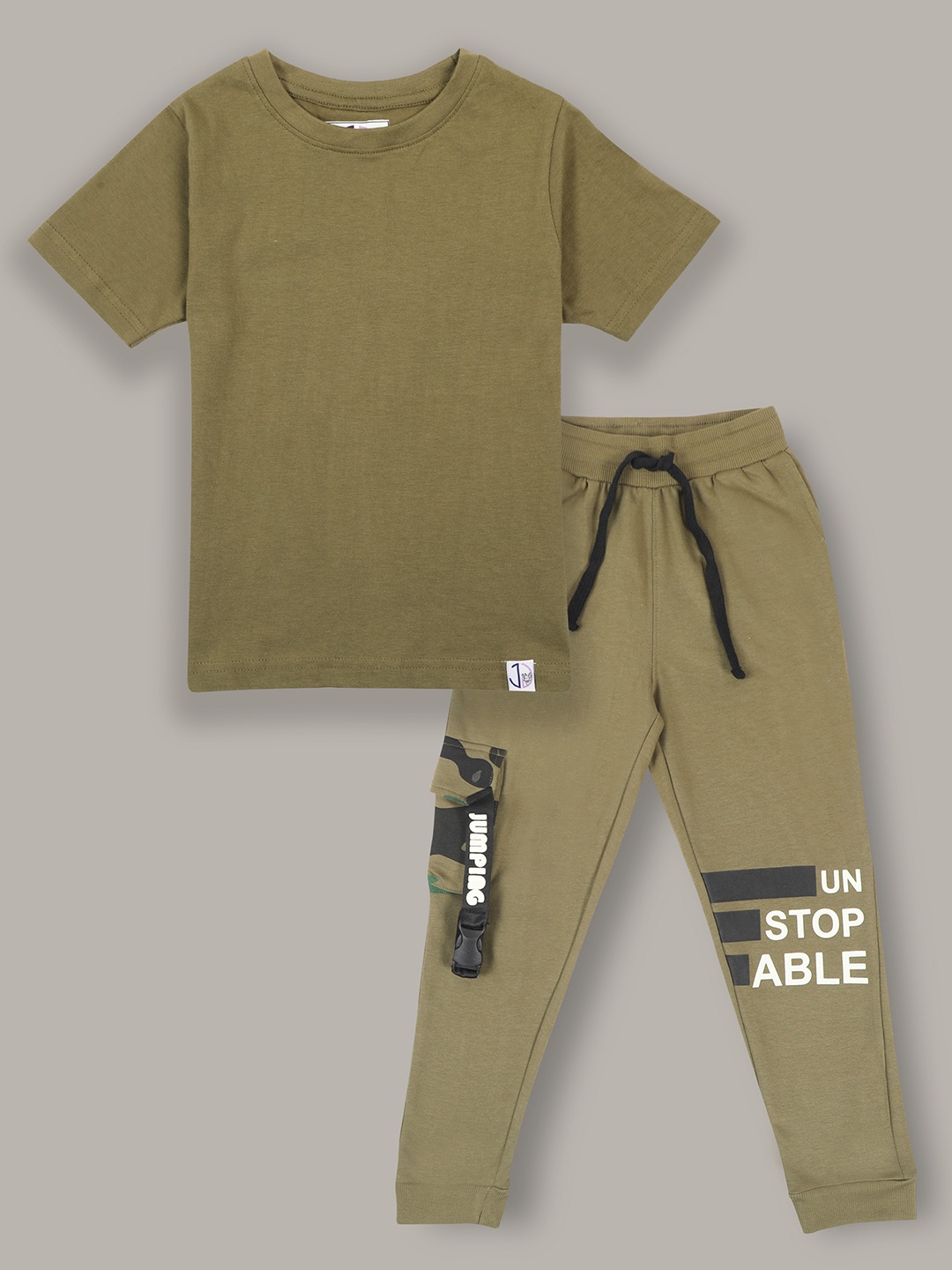 

Jumping Joey Boys Olive Green & White T-shirt with Trousers