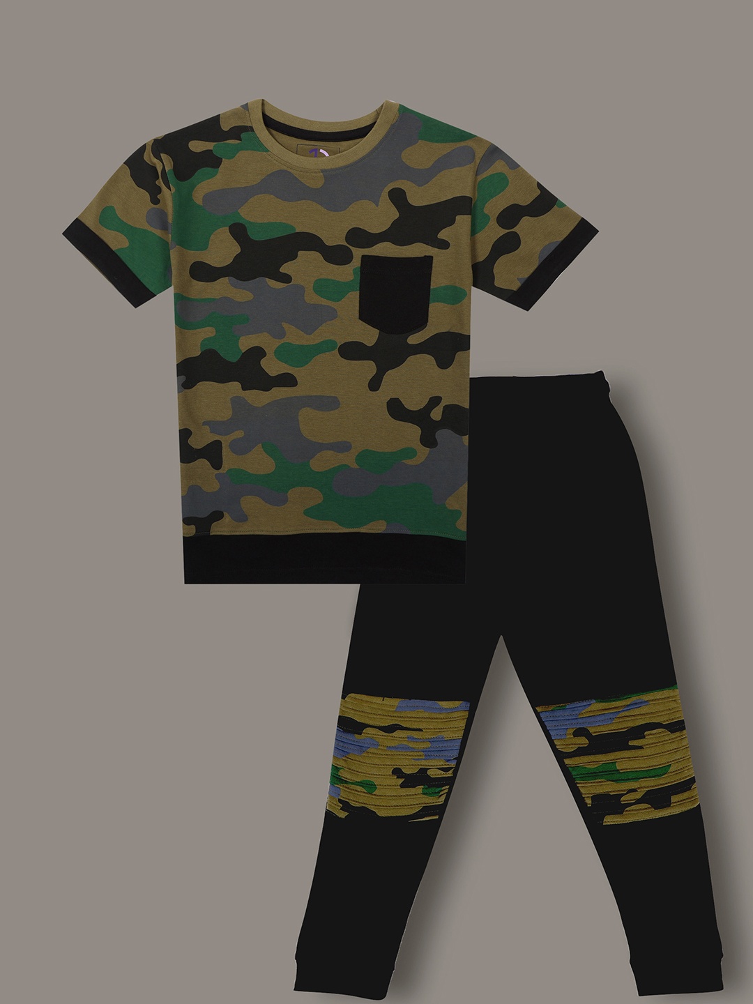 

Jumping Joey Boys Printed Pure Cotton T-shirt with Trousers, Black
