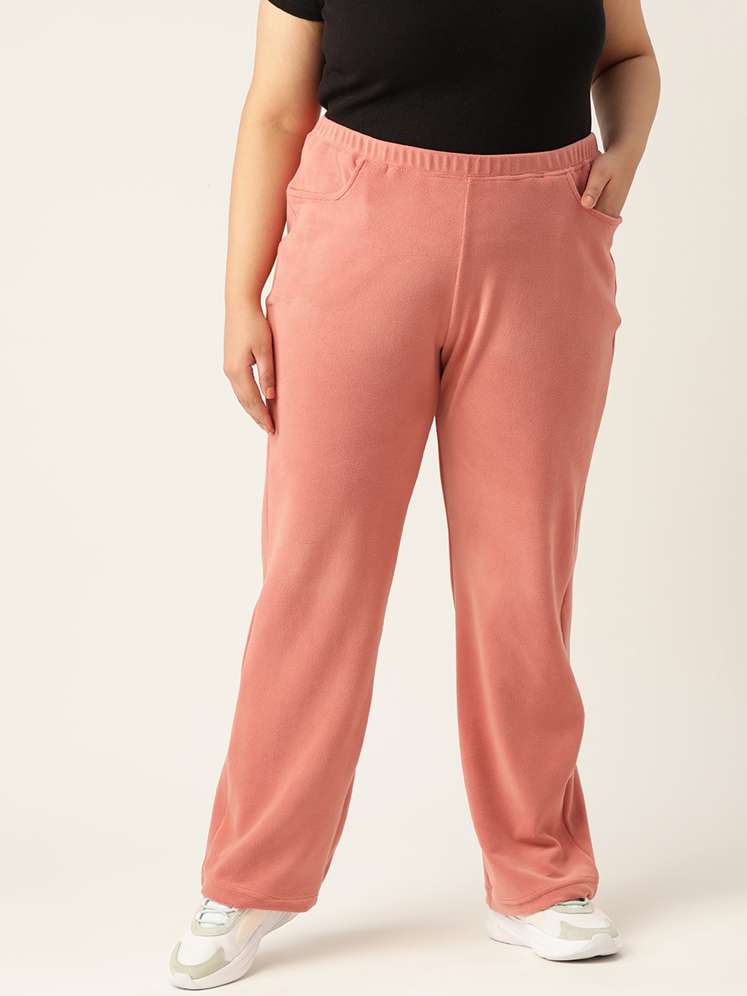 

theRebelinme Plus Size Women Relaxed Straight Fit High-Rise Trousers, Rose