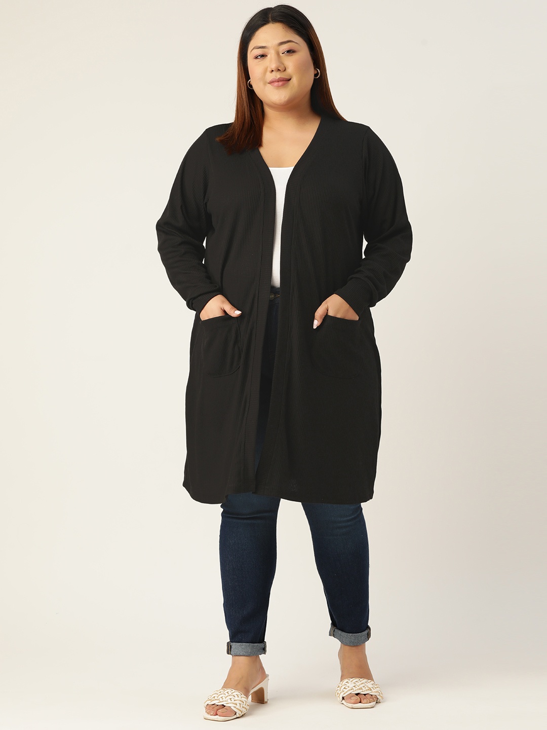 

theRebelinme Plus Size Women Pure Cotton Longline Shrug, Black