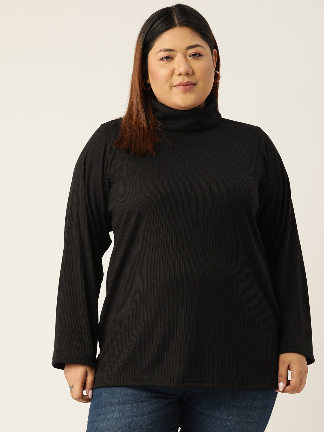 

theRebelinme Plus Size Women Turtle Neck Pure Cotton Top, Black