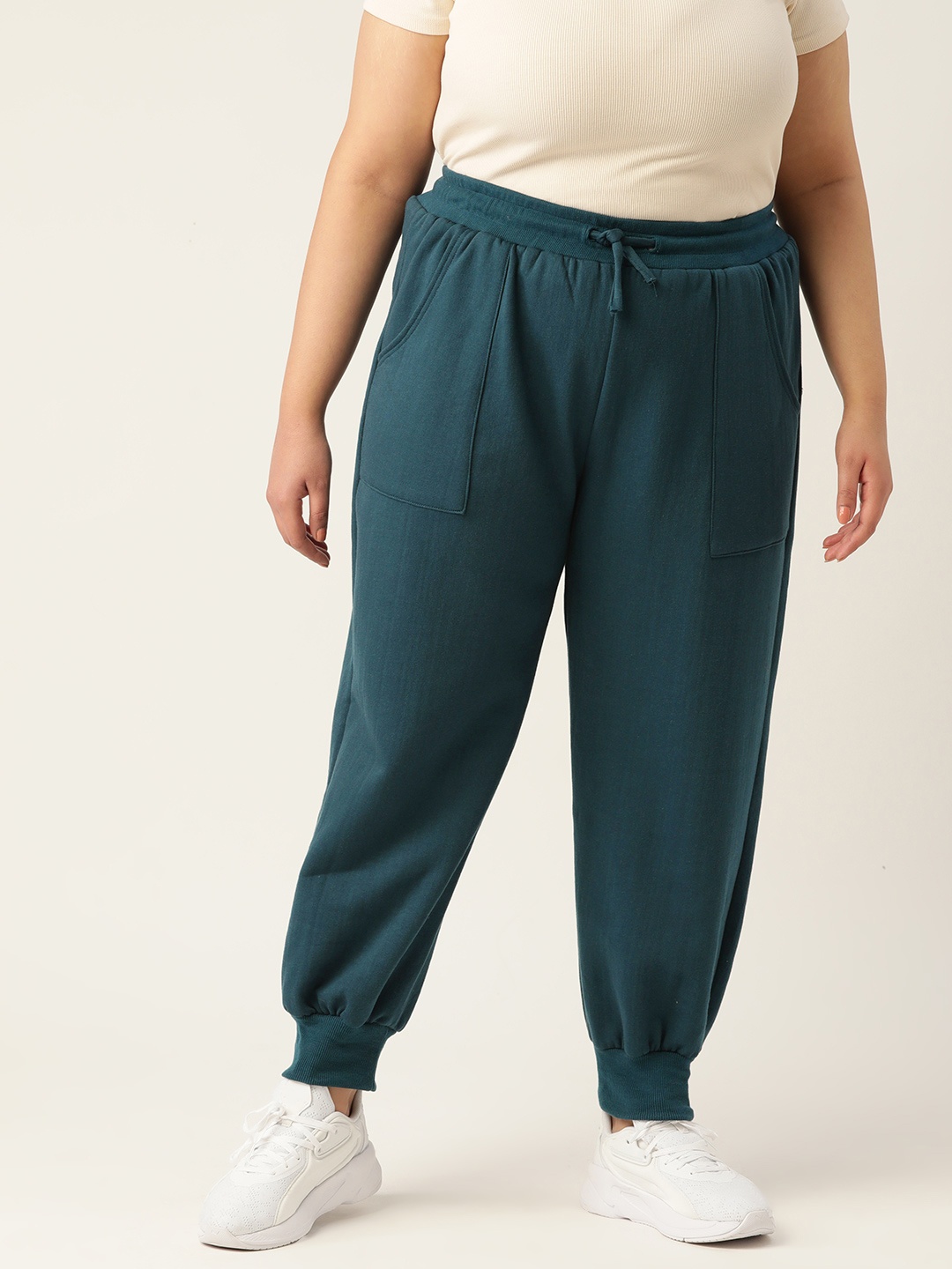 

theRebelinme Plus Size Women Tapered Fit High-Rise Easy Wash Joggers, Teal