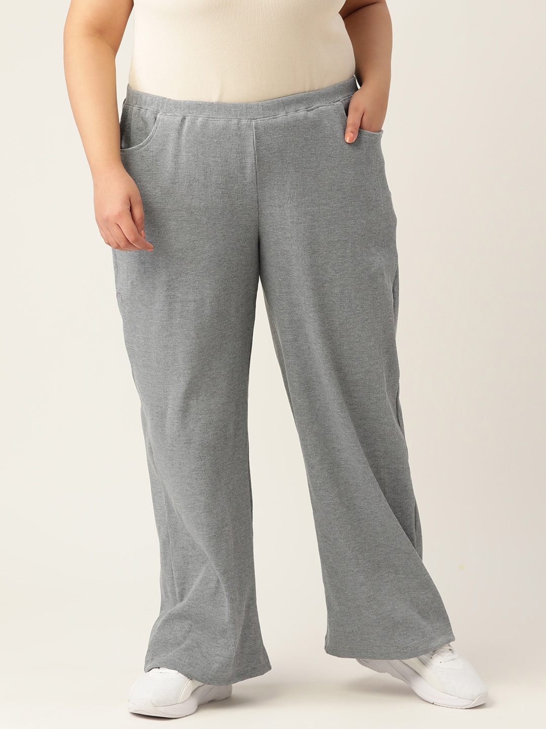 

theRebelinme Plus Size Women Relaxed High-Rise Pure Cotton Trousers, Grey