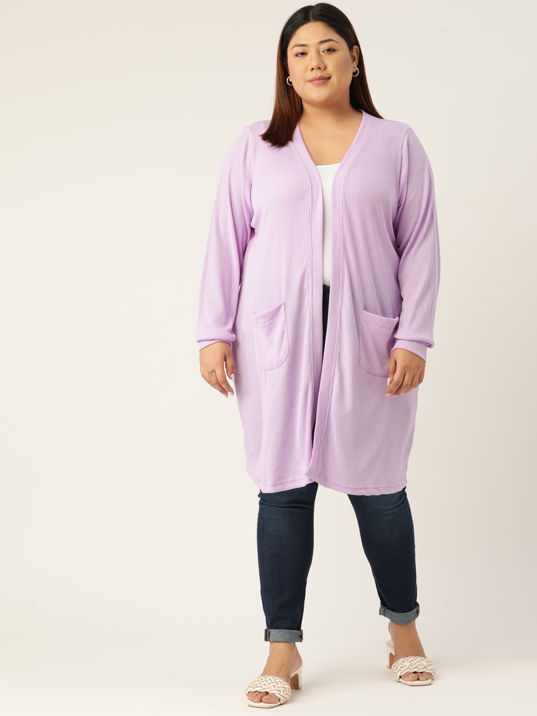 

theRebelinme Plus Size Women Pure Cotton Longline Shrug, Lavender