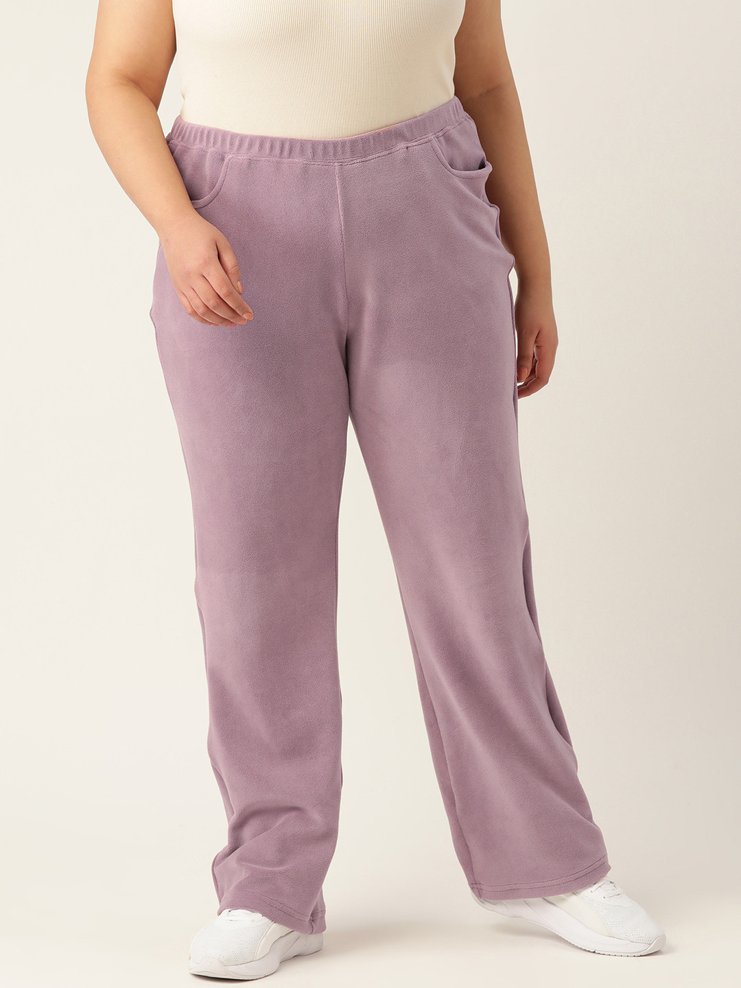 

theRebelinme Plus Size Women Relaxed Straight Fit High-Rise Trousers, Lavender