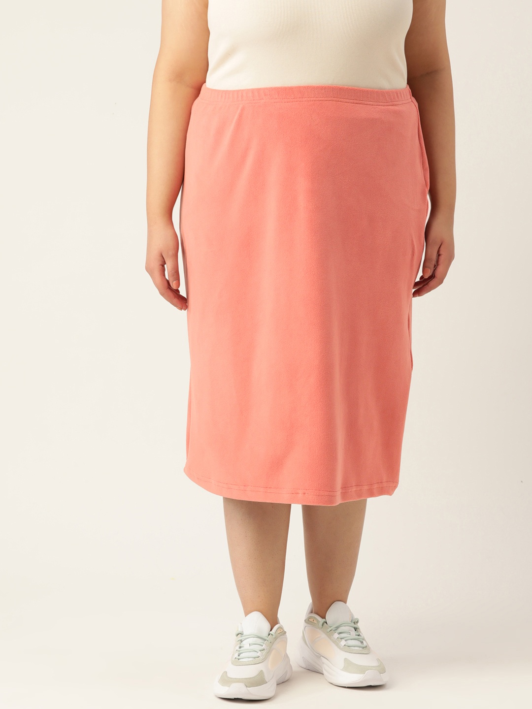 

theRebelinme Plus Size Women Solid Straight Skirt, Coral