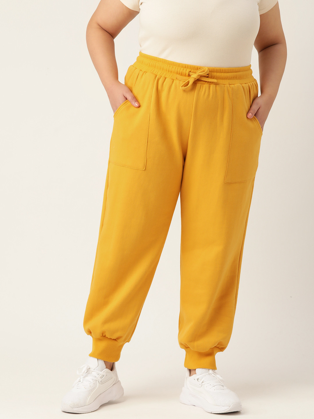 

theRebelinme Plus Size Women Tapered Fit High-Rise Easy Wash Joggers, Yellow