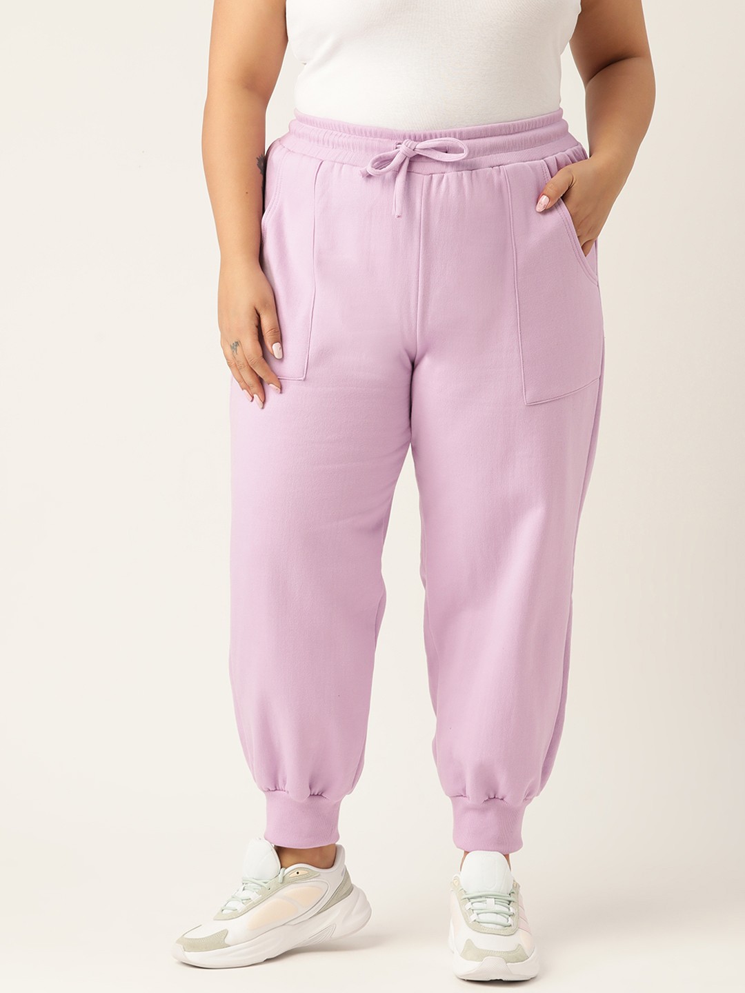 

theRebelinme Plus Size Women Tapered Fit High-Rise Easy Wash Joggers, Lavender