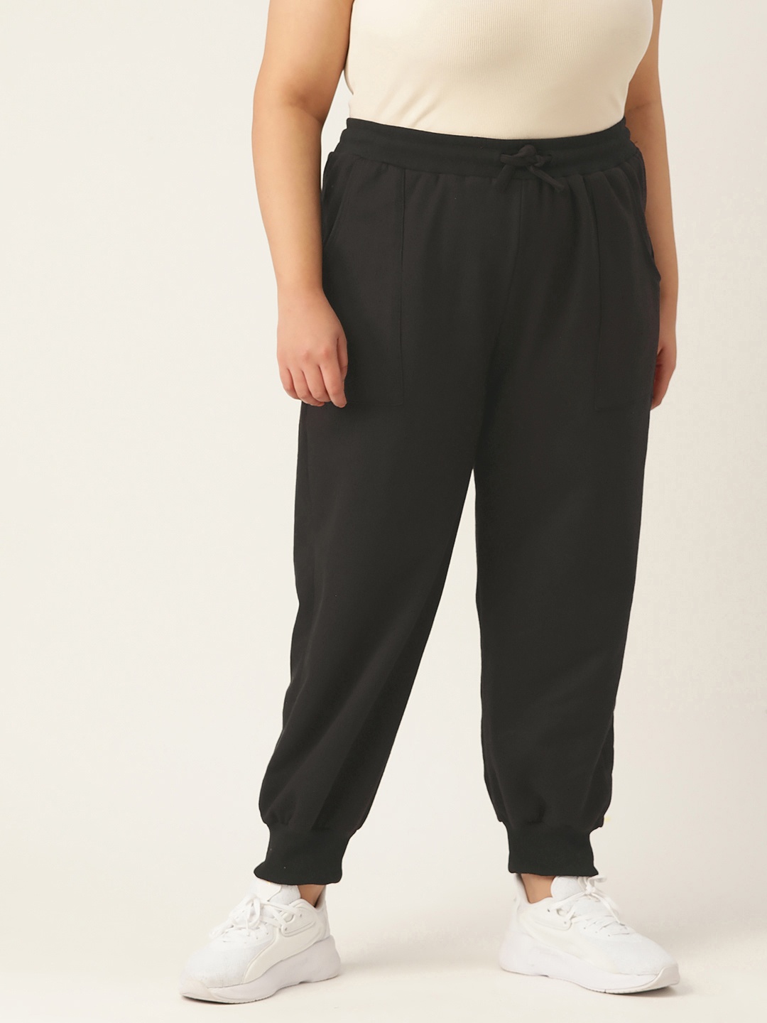 

theRebelinme Plus Size Women Tapered Fit High-Rise Easy Wash Joggers, Black