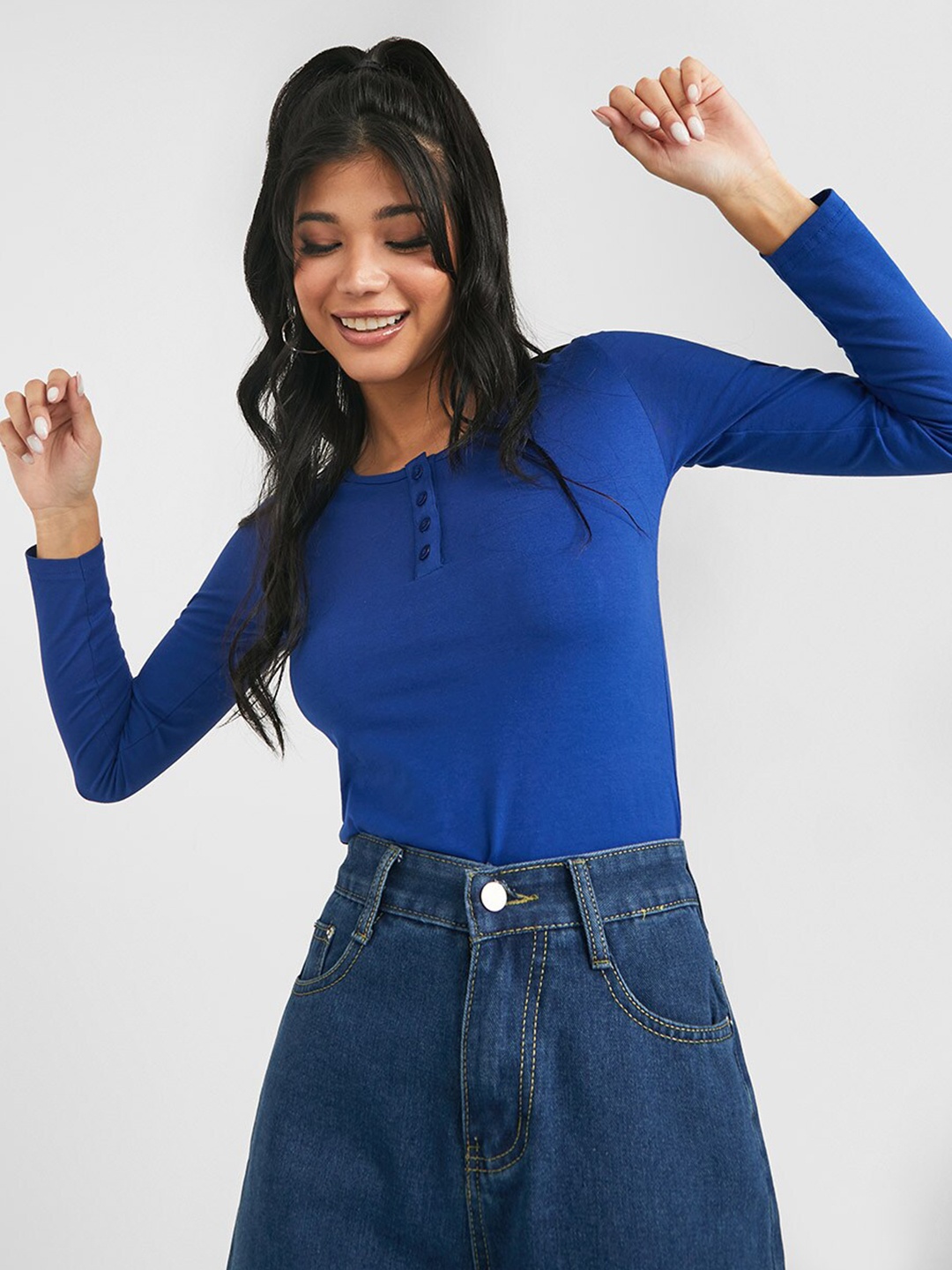 

Styli Women Slim Fit Cotton T-shirt, Blue