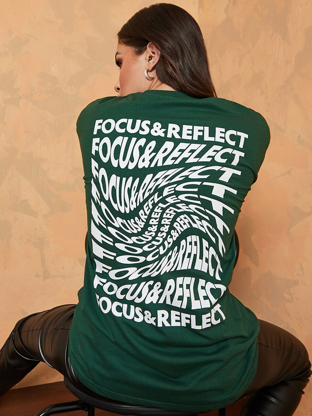 

Styli Women Typography Printed Oversized T-shirt, Green