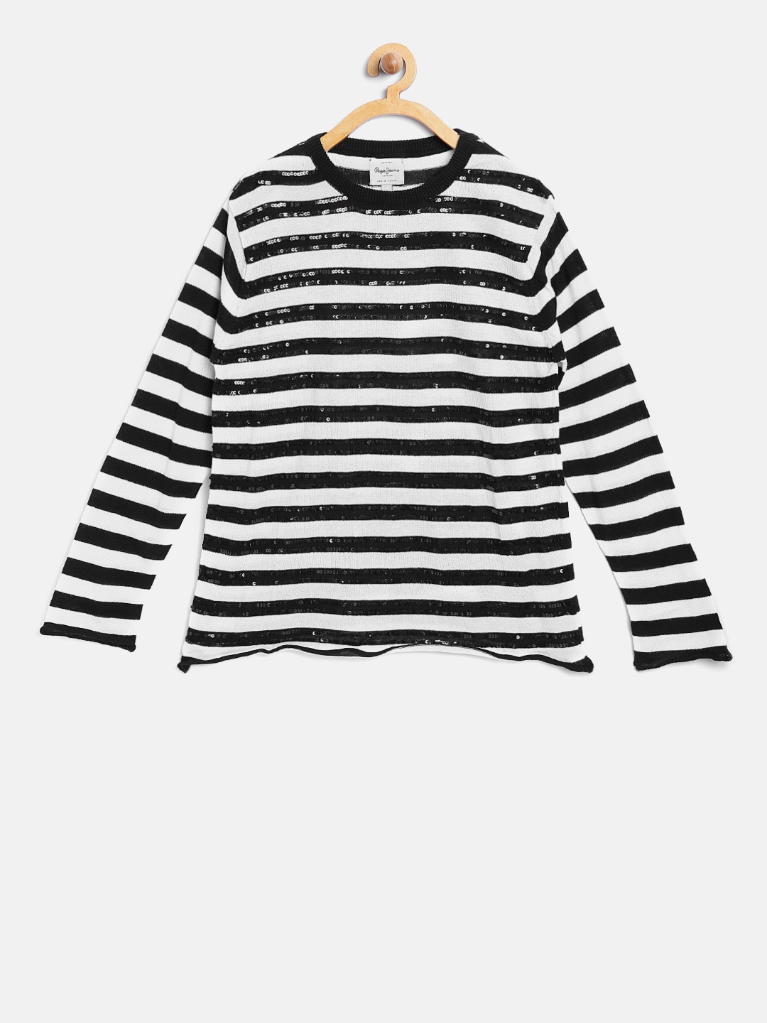 

Pepe Jeans Girls Black & White Striped Sweater
