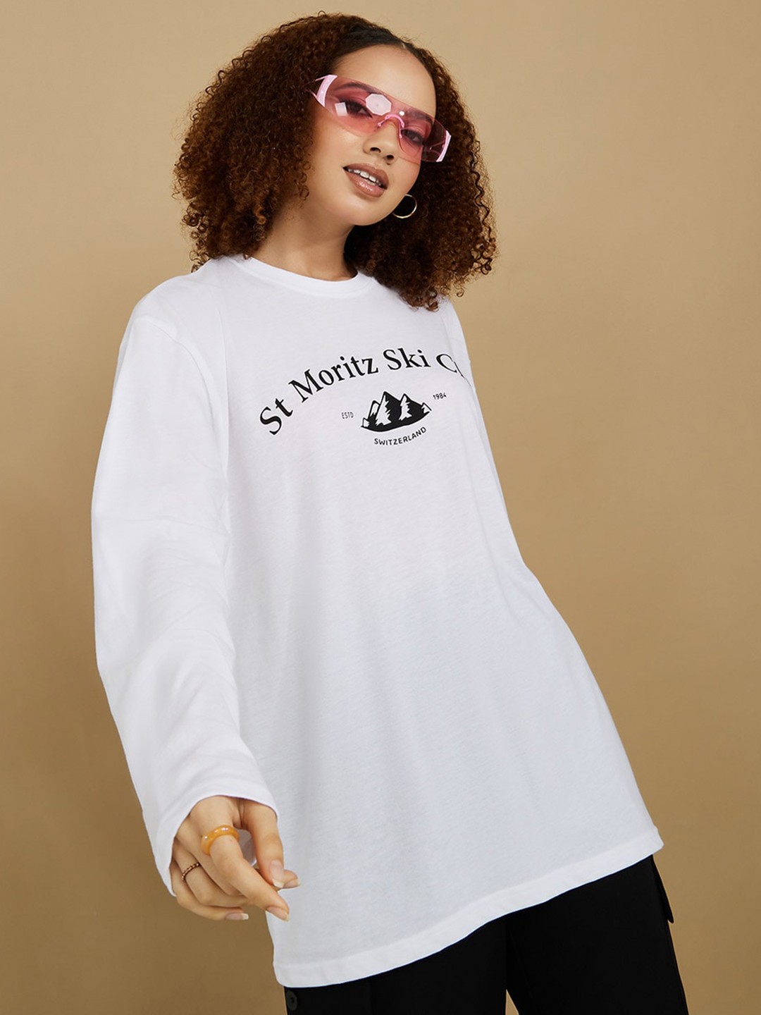 

Styli Women Typography Printed Oversized Cotton T-shirt, White