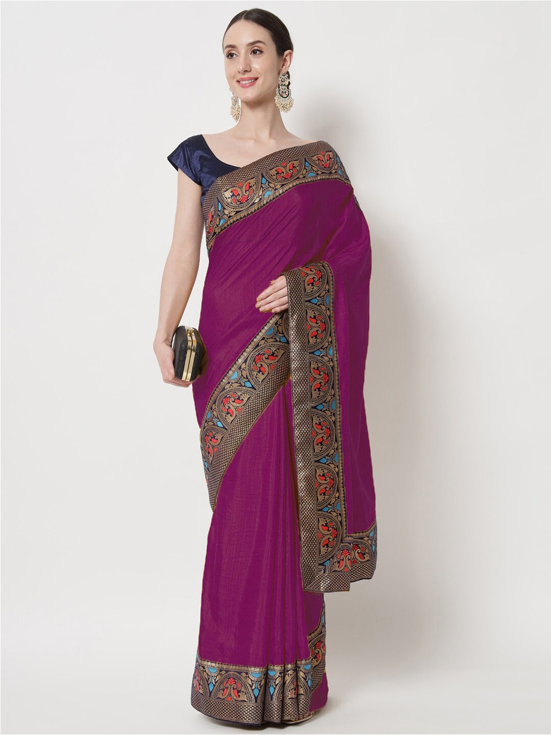 

B4ME COM Zari Silk Cotton Fusion Mysore Silk Saree, Purple