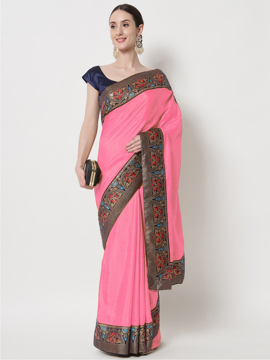 

B4ME COM Zari Silk Cotton Mysore Silk Saree, Pink