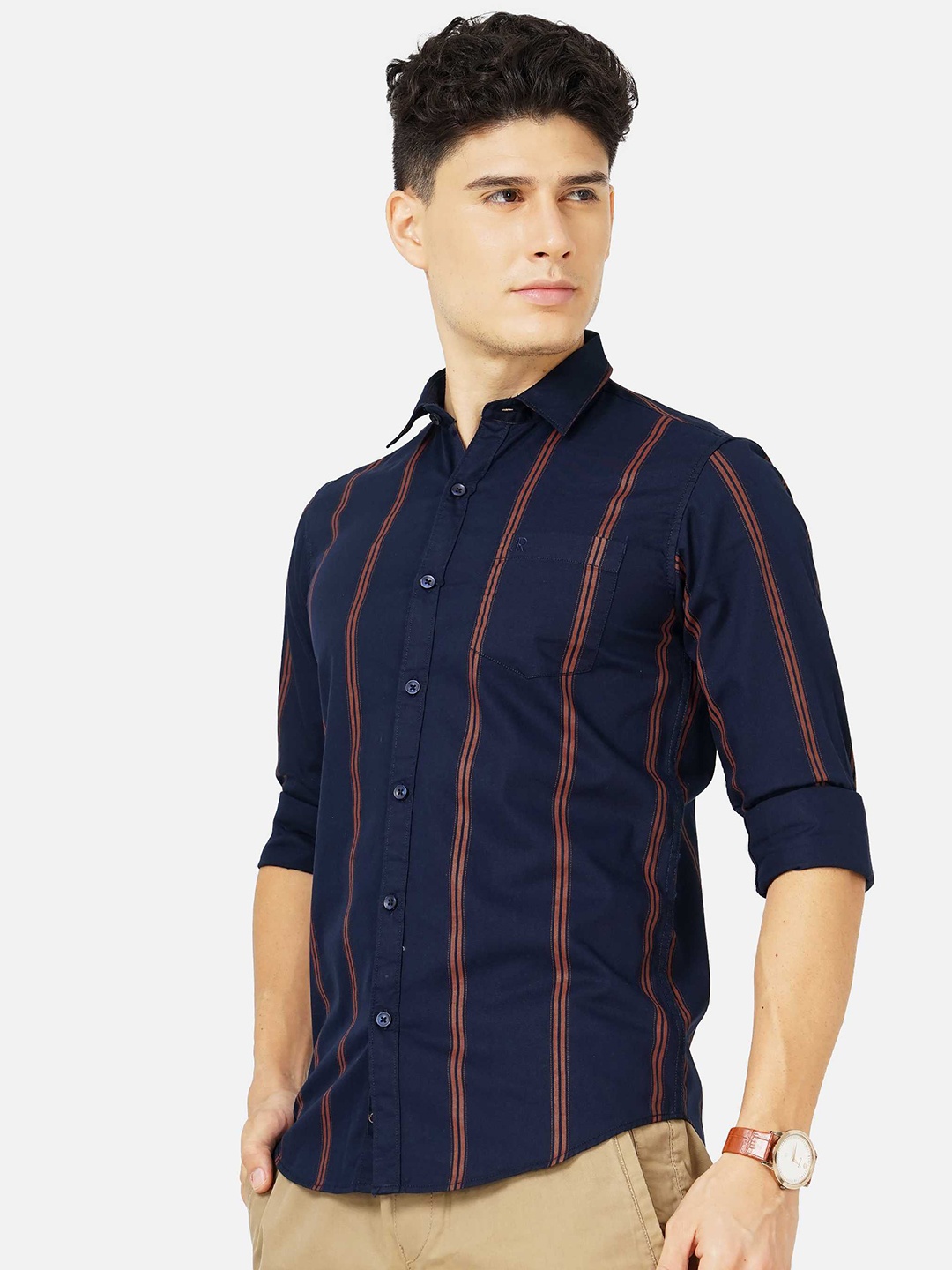 

SORATIA Men Cotton Vertical Striped Casual Shirt, Maroon