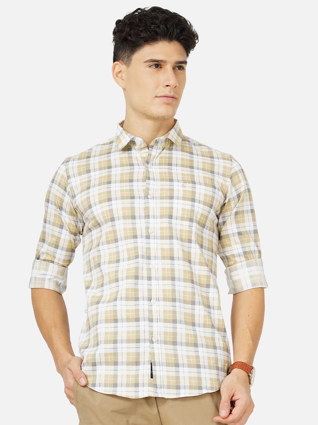 

SORATIA Men Cotton Tartan Checks Checked Casual Shirt, Olive