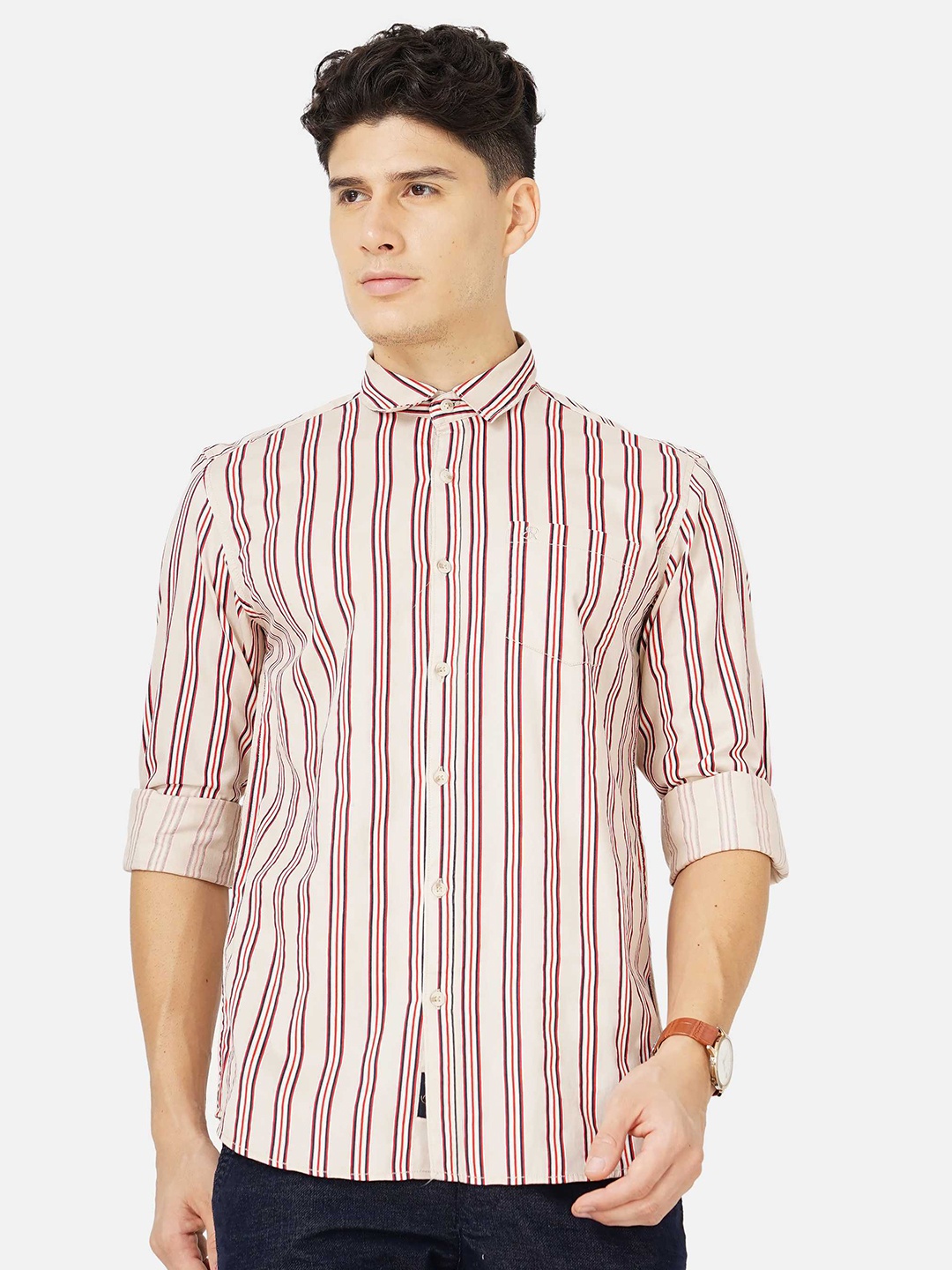 

SORATIA Men Cotton Striped Casual Shirt, Cream