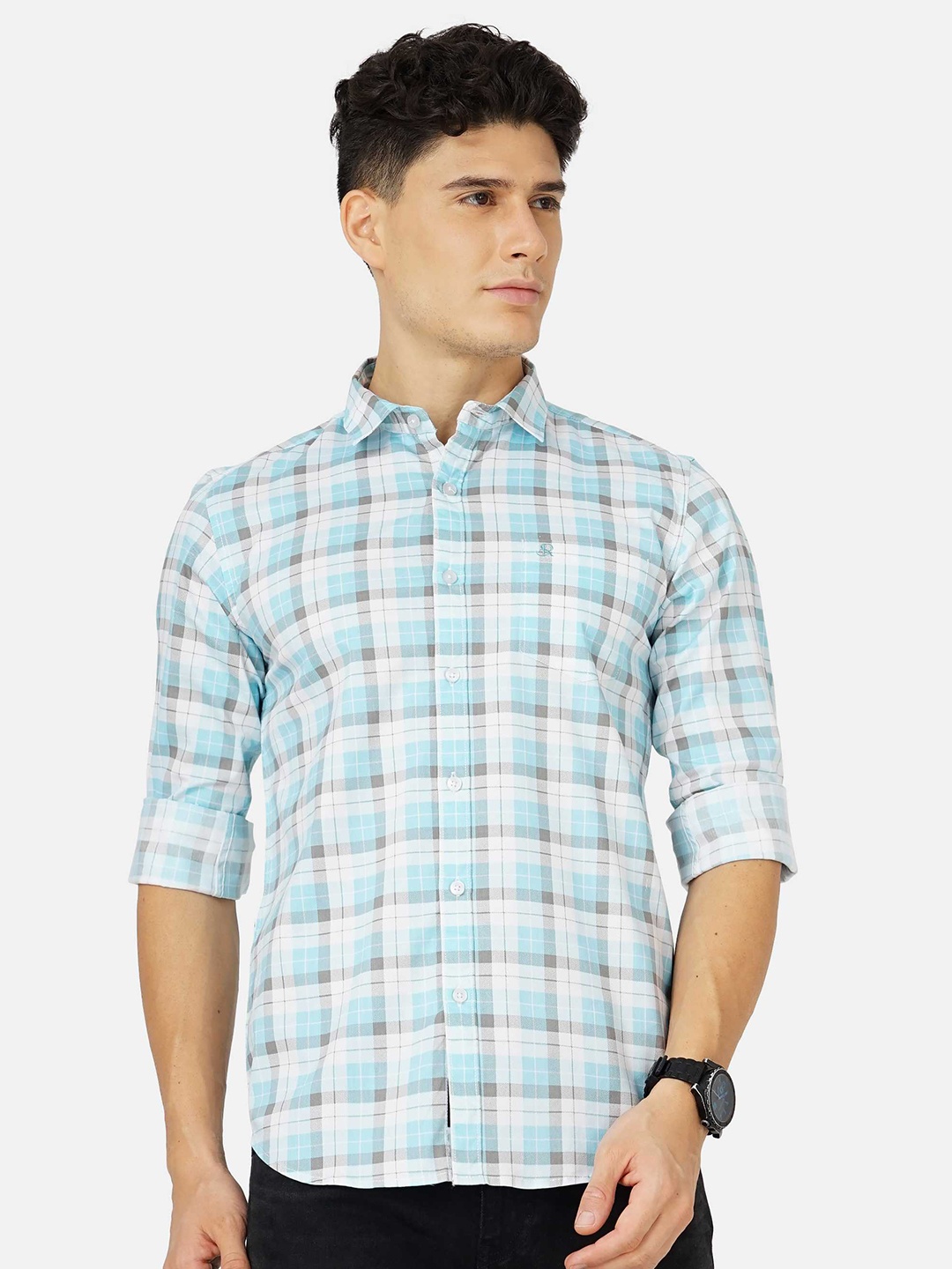 

SORATIA Men Cotton Checked Casual Shirt, Blue