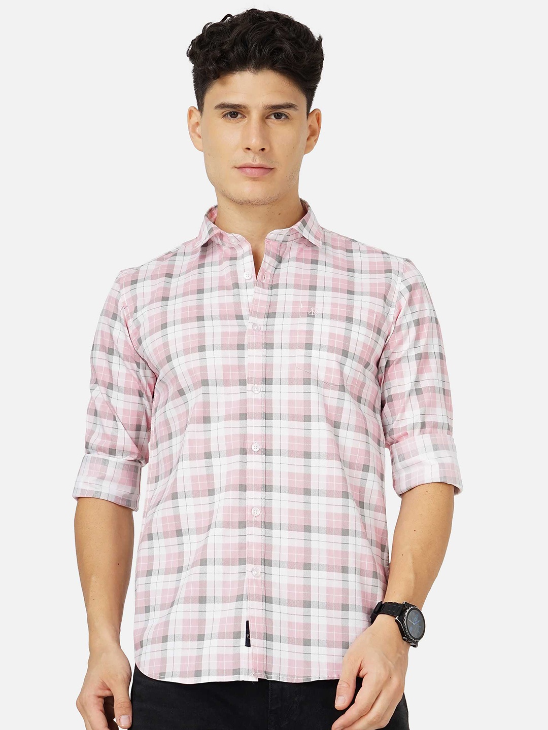 

SORATIA Men Cotton Checked Casual Shirt, Pink