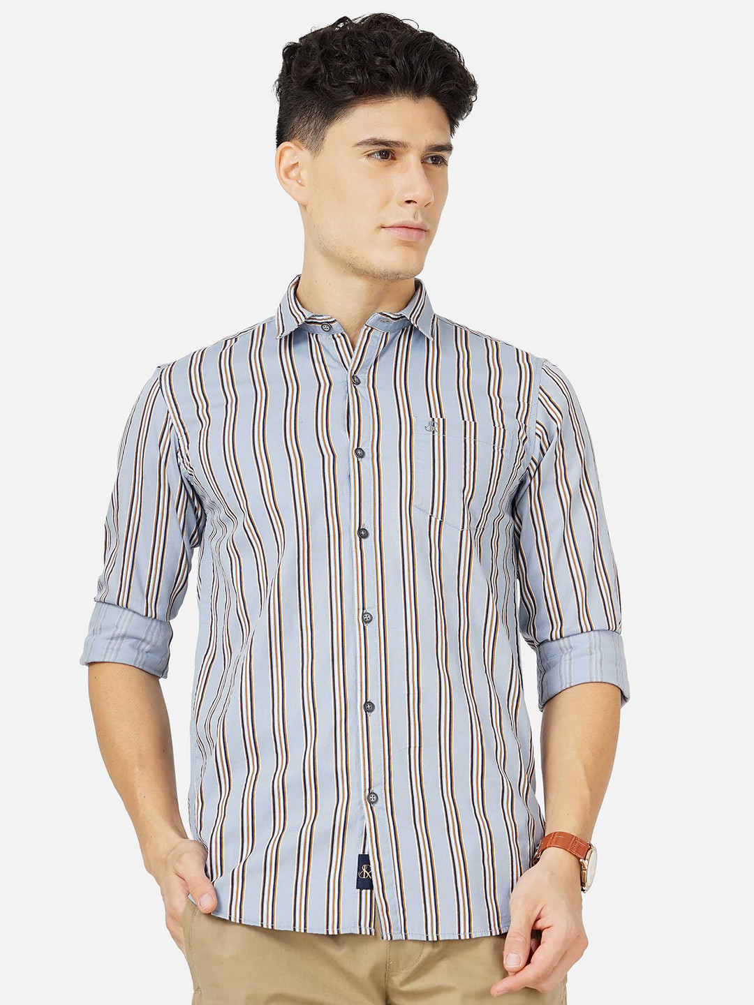 

SORATIA Men Cotton Vertical Striped Casual Shirt, Grey