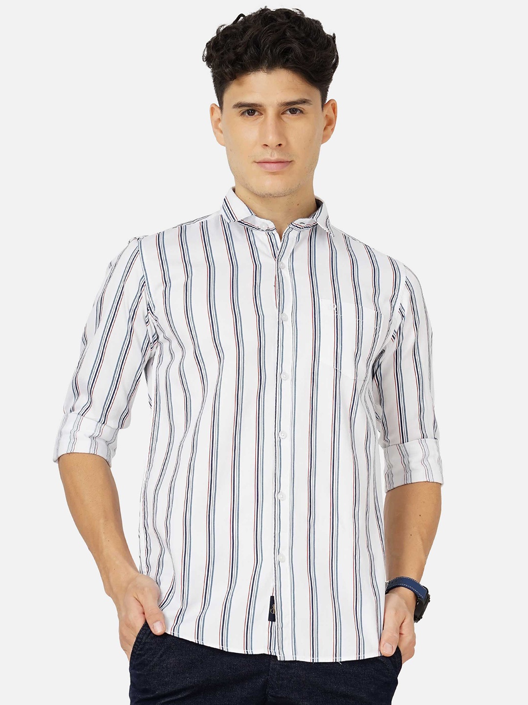 

SORATIA Men Cotton Vertical Striped Casual Shirt, Blue