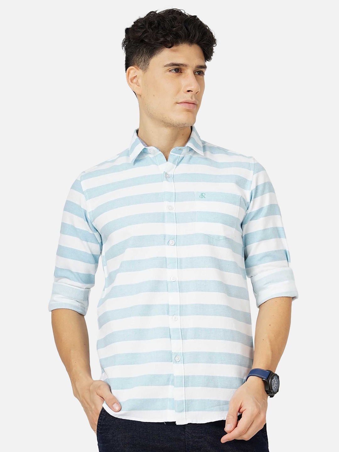 

SORATIA Men Cotton Horizontal Stripes Striped Casual Shirt, Blue