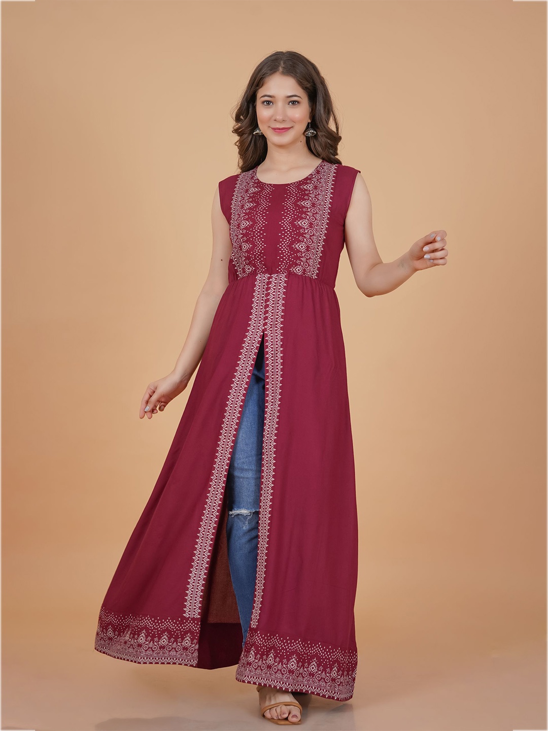

DRESSAR Women Ethnic Motifs Printed Kurta, Maroon