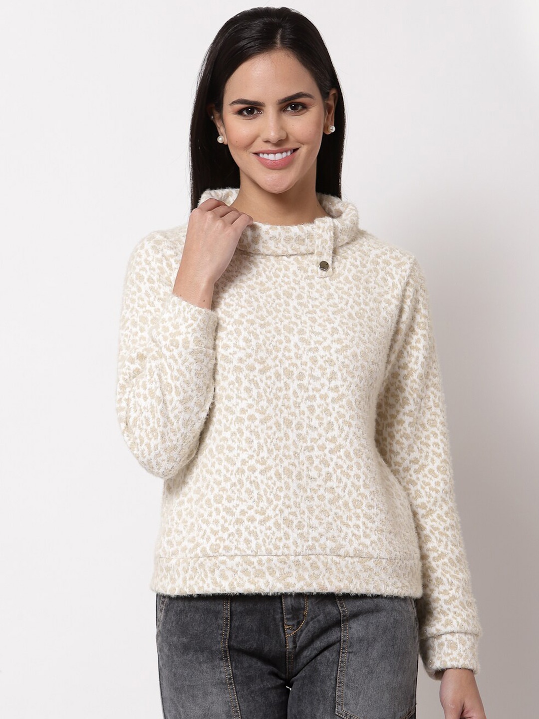 

Juelle Women Abstract Printed Sweatshirt, Beige