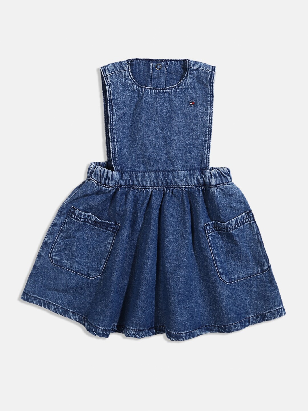 

Tommy Hilfiger Girls Round Neck Cotton Fit and Flare Dress, Blue