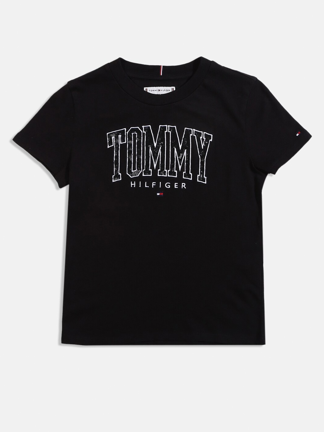 

Tommy Hilfiger Girls Typography Printed Cotton T-shirt, Black