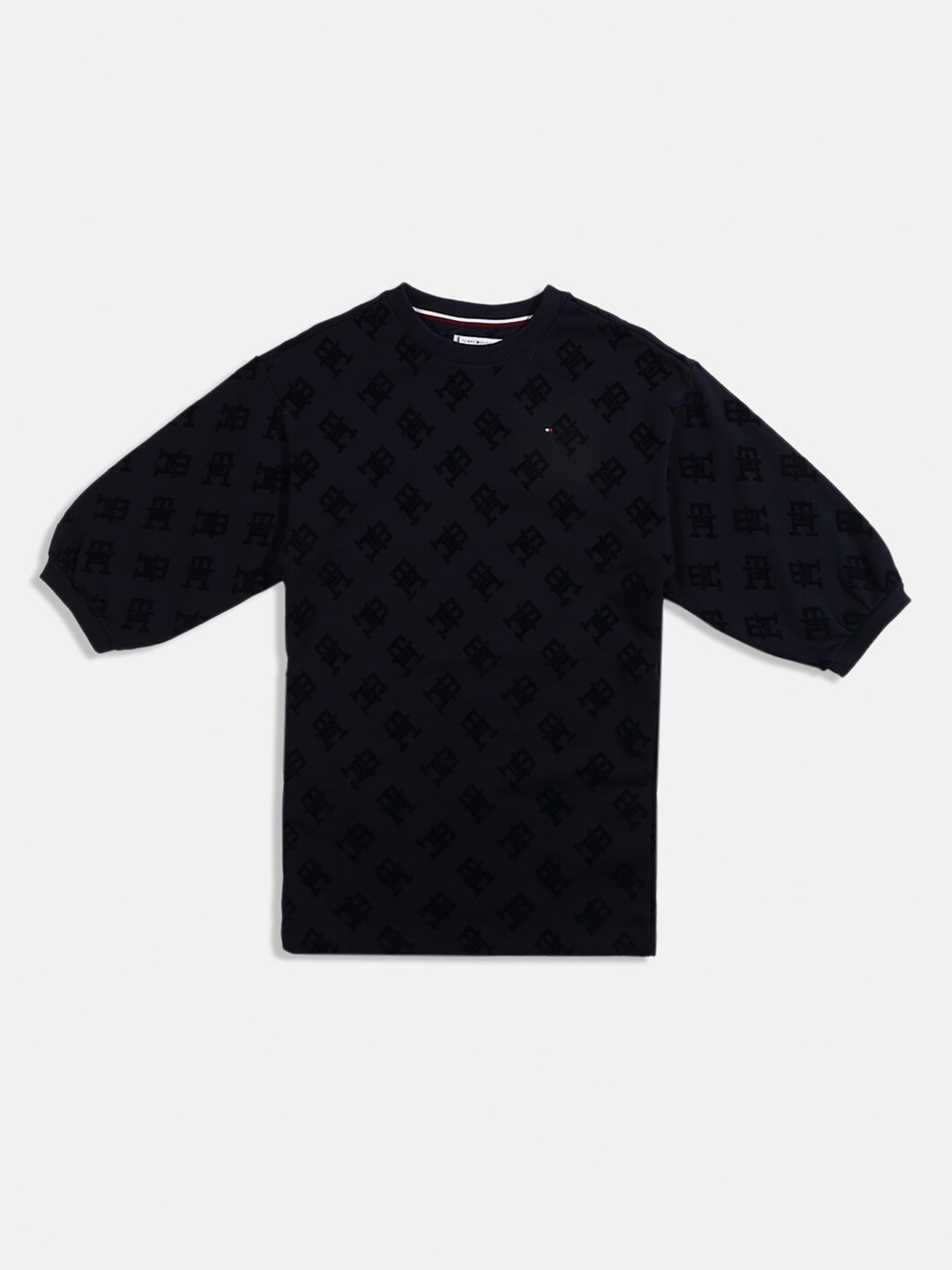 

Tommy Hilfiger Girls Navy Blue Printed Puff Sleeves T-shirt