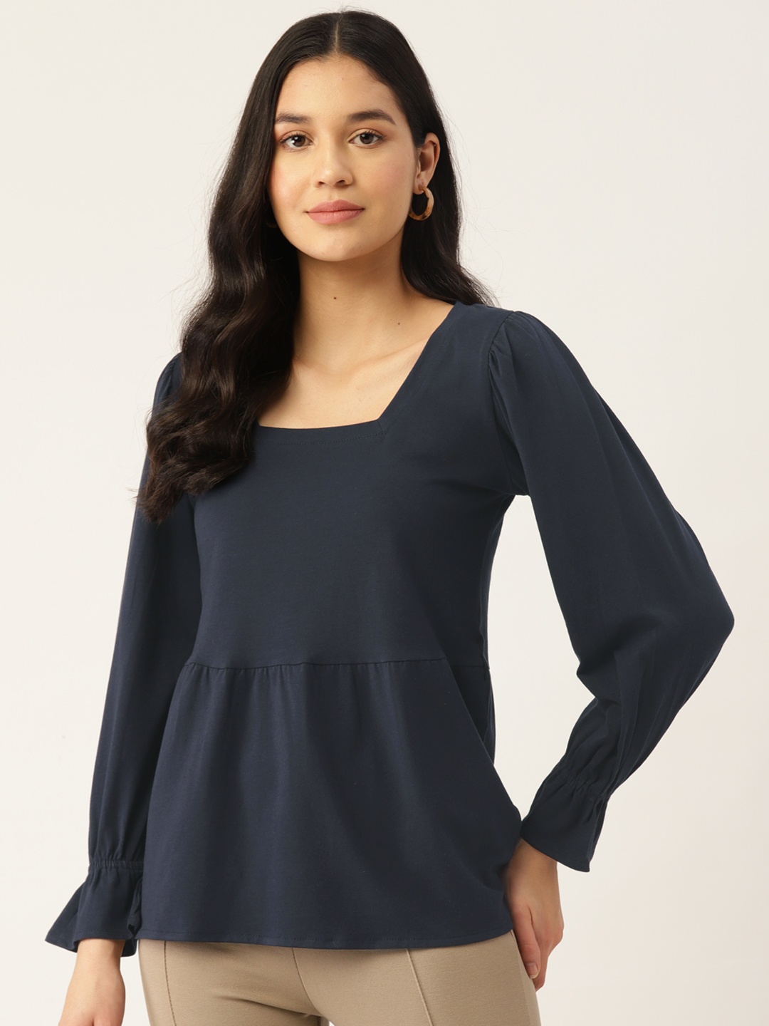 

UNMADE Women Bell Sleeves Top, Navy blue