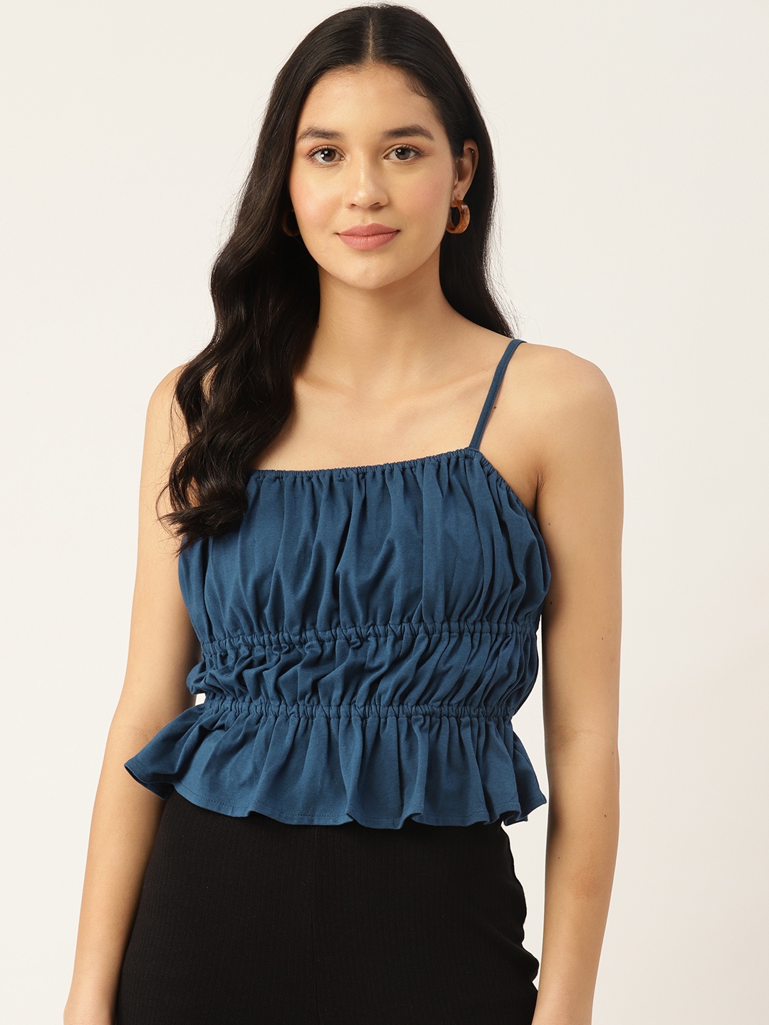 

UNMADE Solid Gathered Fitted Top, Blue