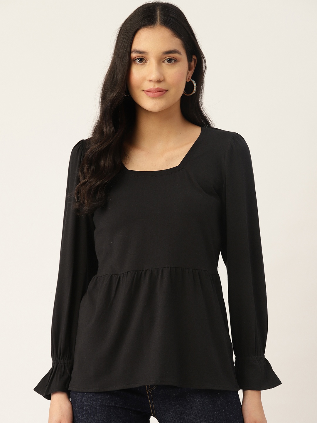 

UNMADE Solid Pleated Empire Top, Black