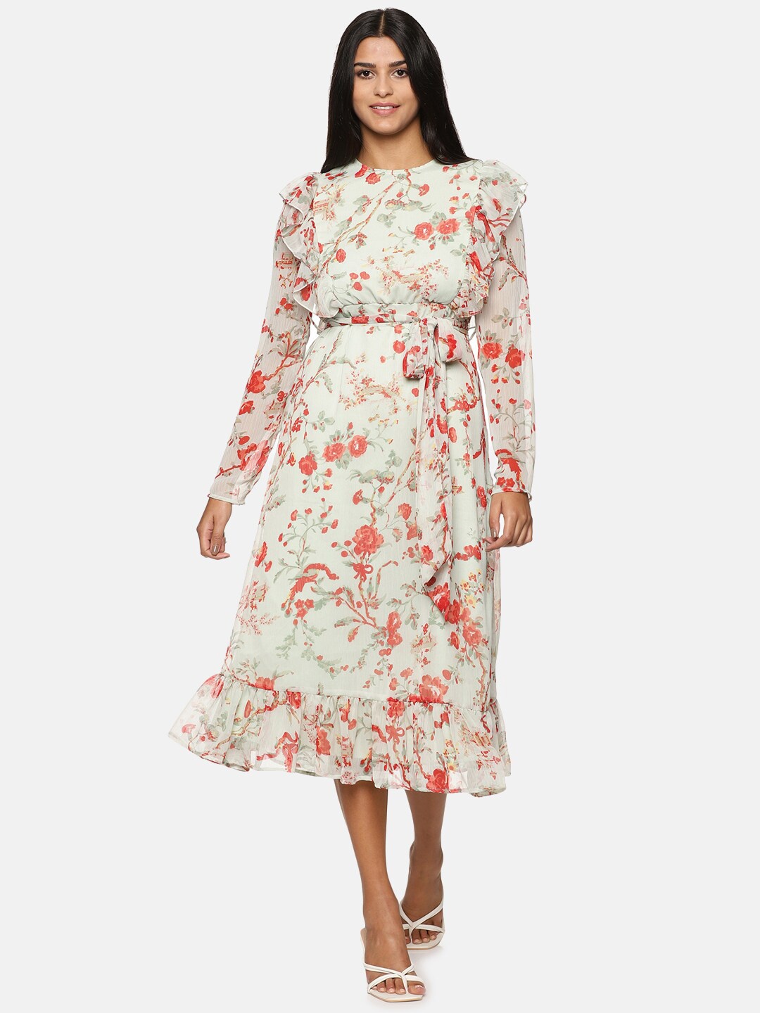 

ISU Floral Chiffon A-Line Midi Dress, White