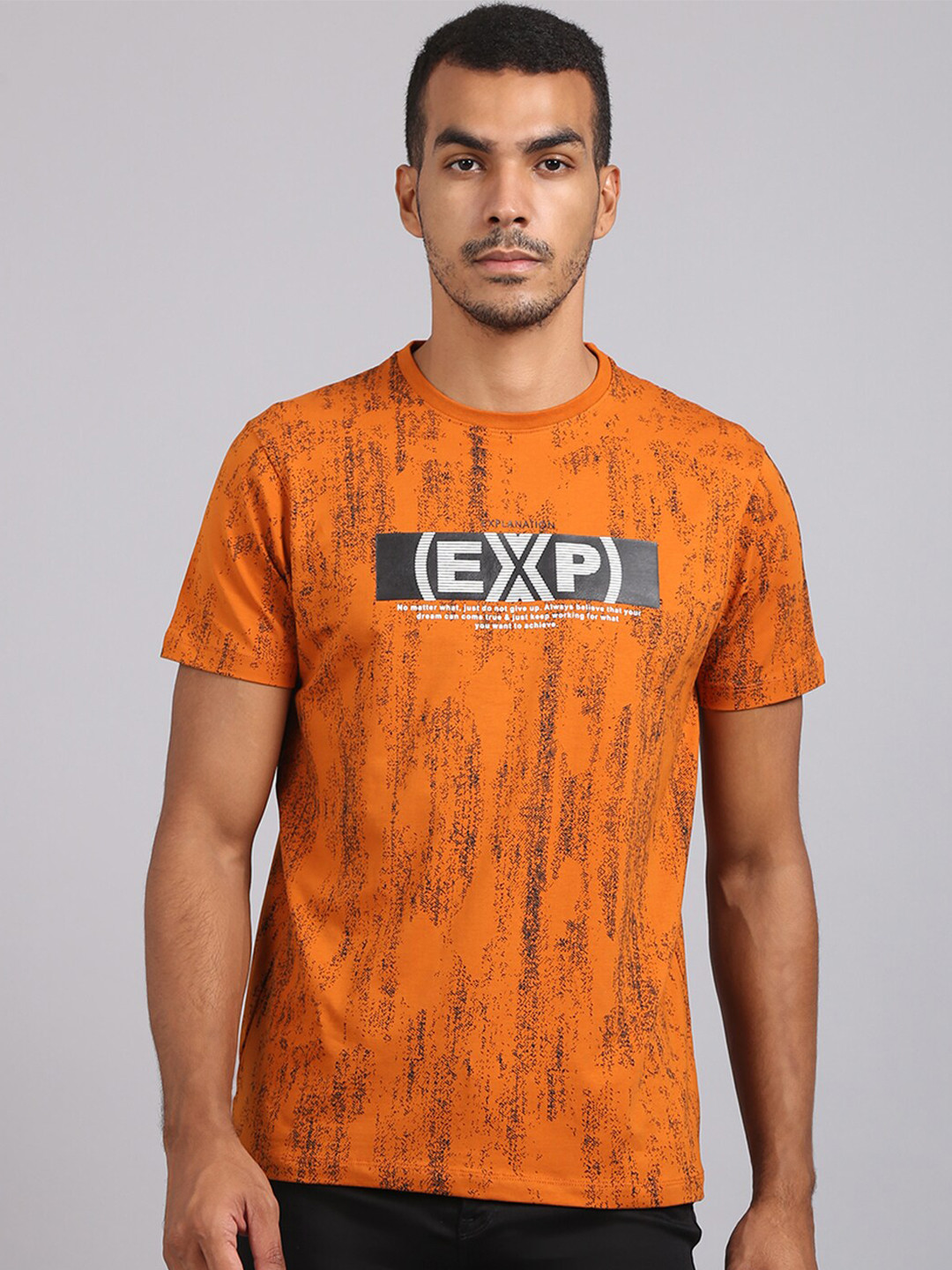 

VENITIAN Men Typography Printed Cotton T-shirt, Orange
