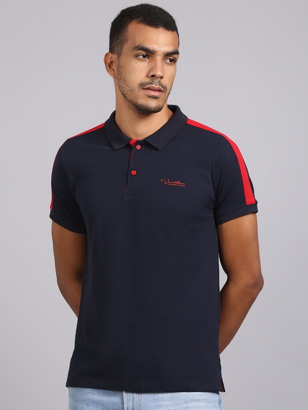 

VENITIAN Men Polo Collar Cotton T-shirt, Navy blue