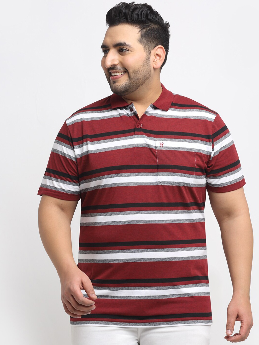 

VENITIAN Men Plus Size Striped Polo Collar Cotton T-shirt, Maroon