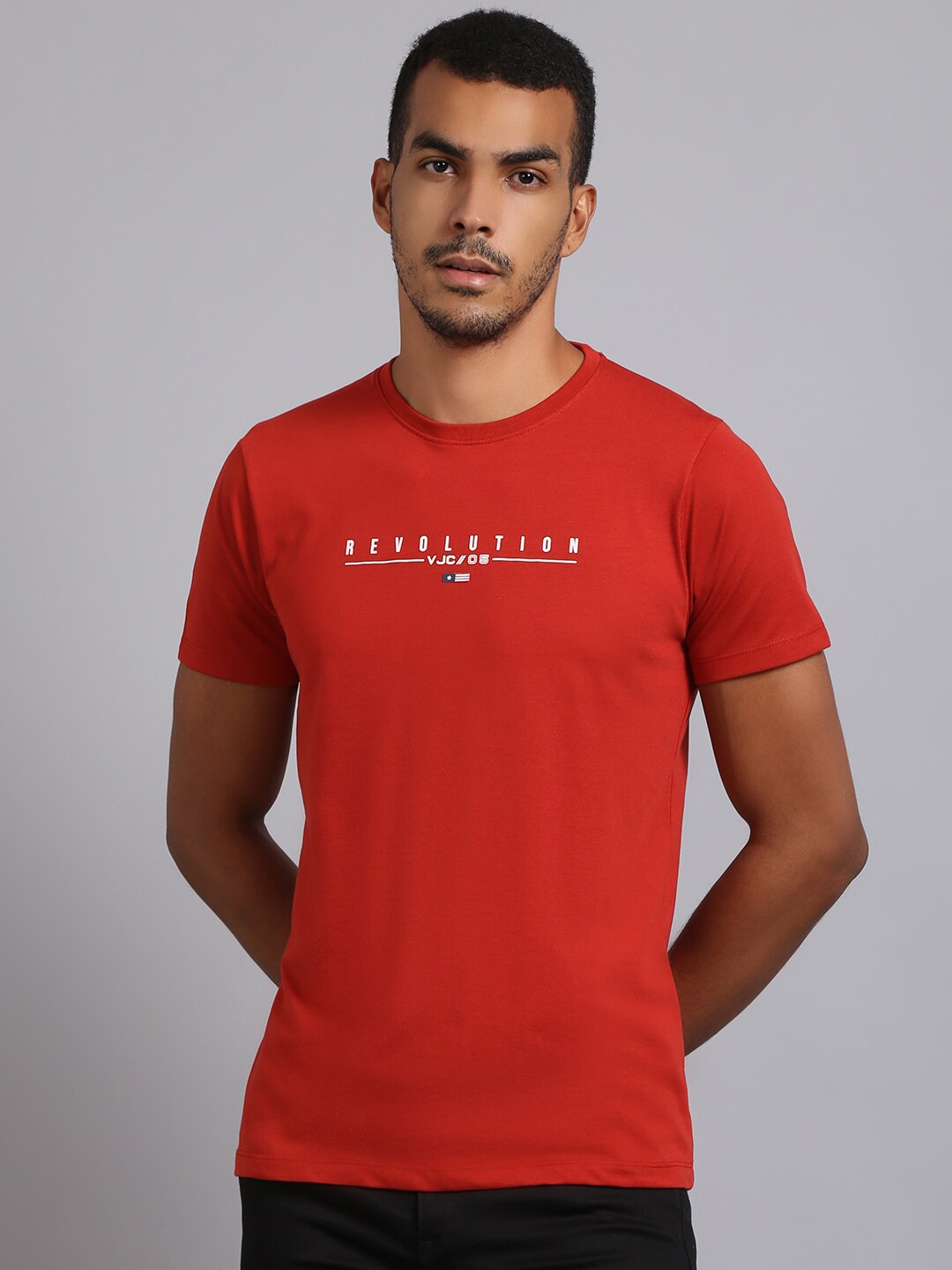 

VENITIAN Men Slim Fit Cotton T-shirt, Red