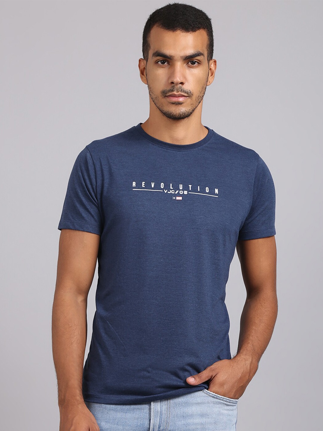 

VENITIAN Men Printed Slim Fit Cotton T-shirt, Navy blue