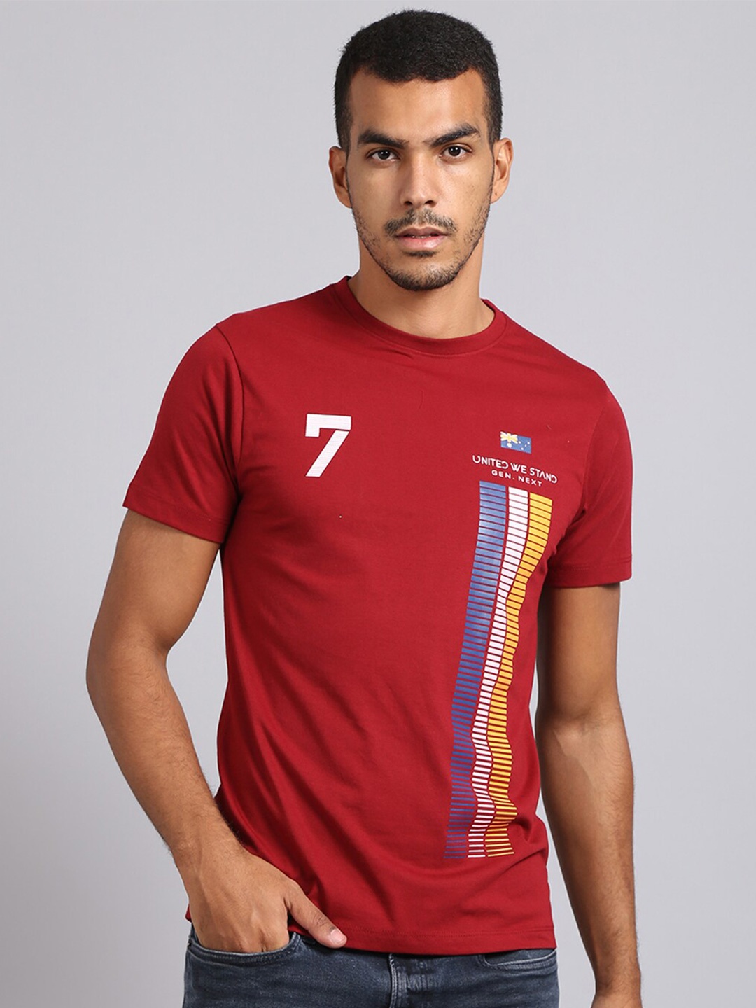 

VENITIAN Men Printed Slim Fit Cotton T-shirt, Red