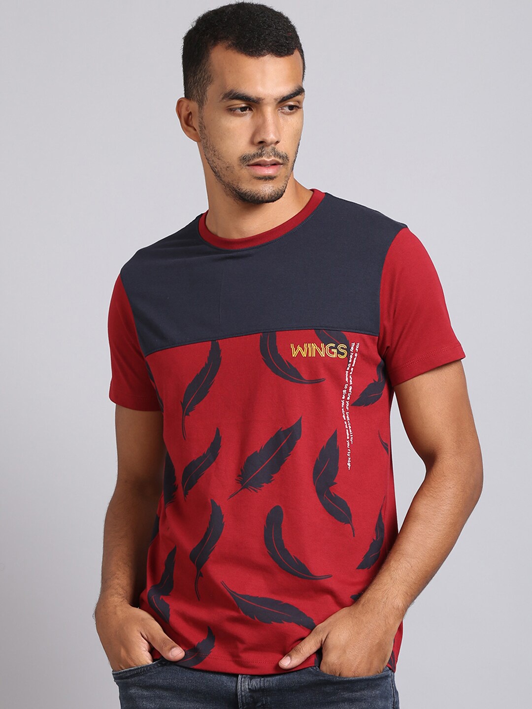 

VENITIAN Men Printed Slim Fit Cotton T-shirt, Red