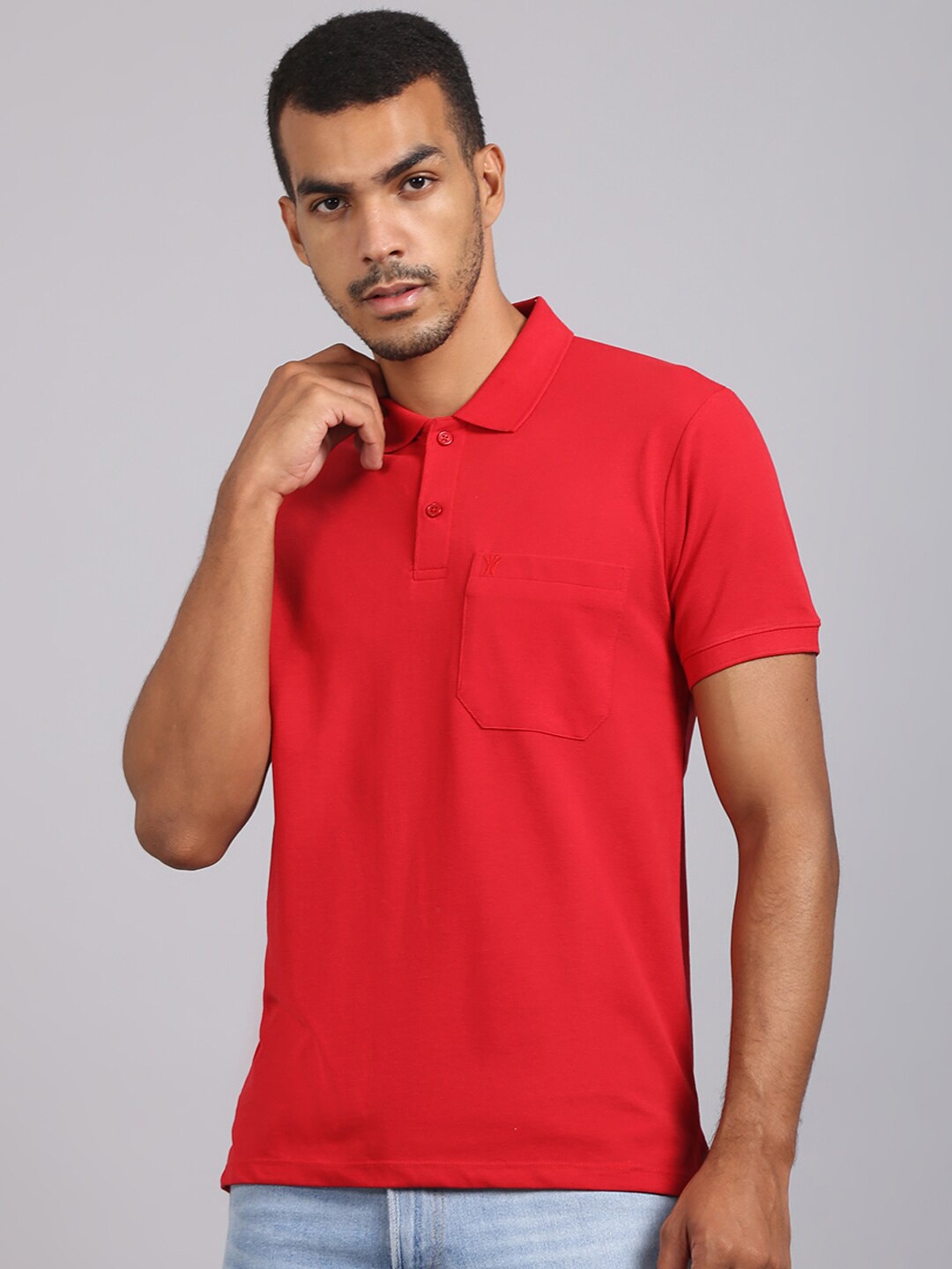 

VENITIAN Men Polo Collar Cotton T-shirt, Red