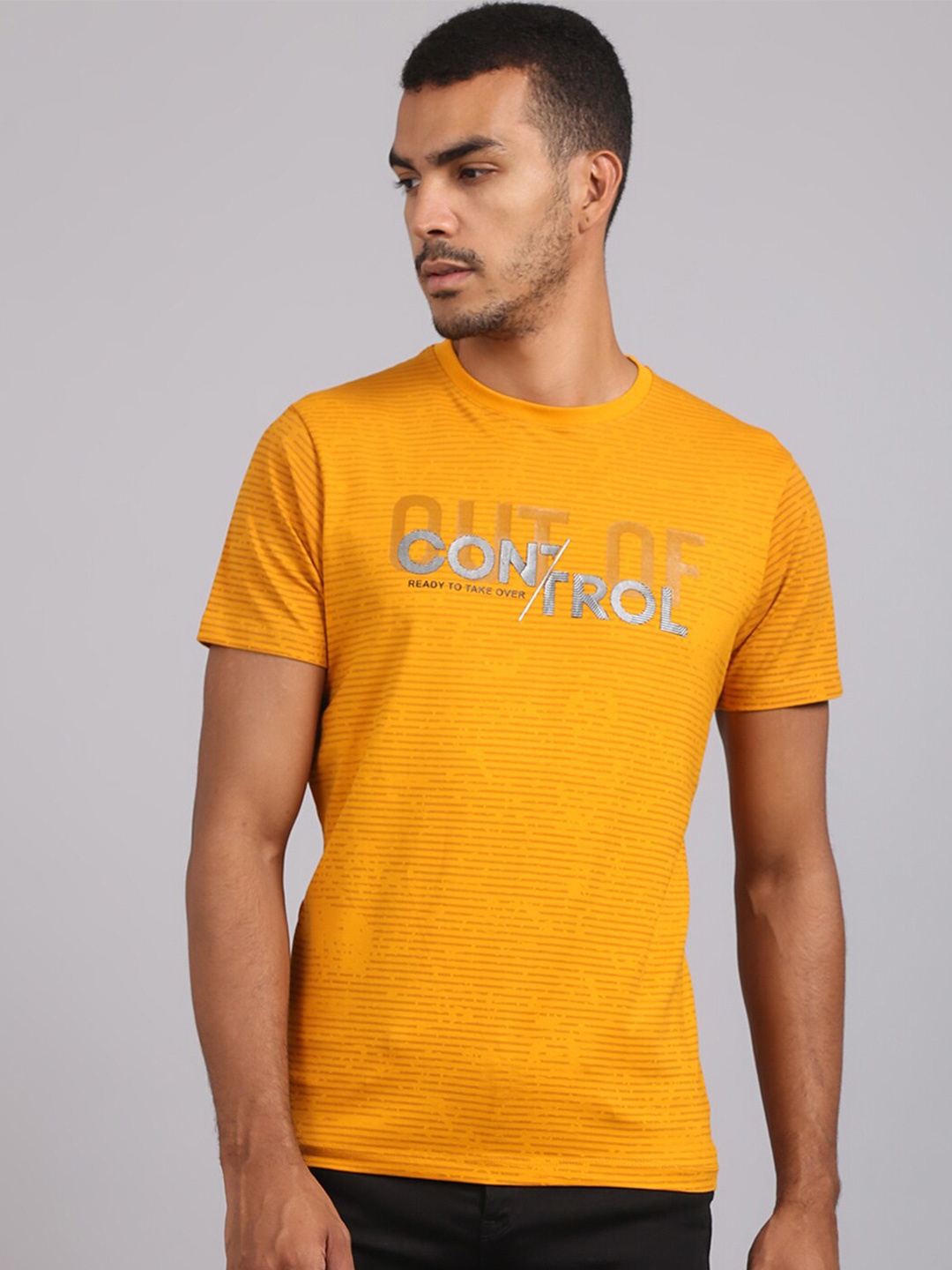 

VENITIAN Men Typography Printed Slim Fit Cotton T-shirt, Mustard