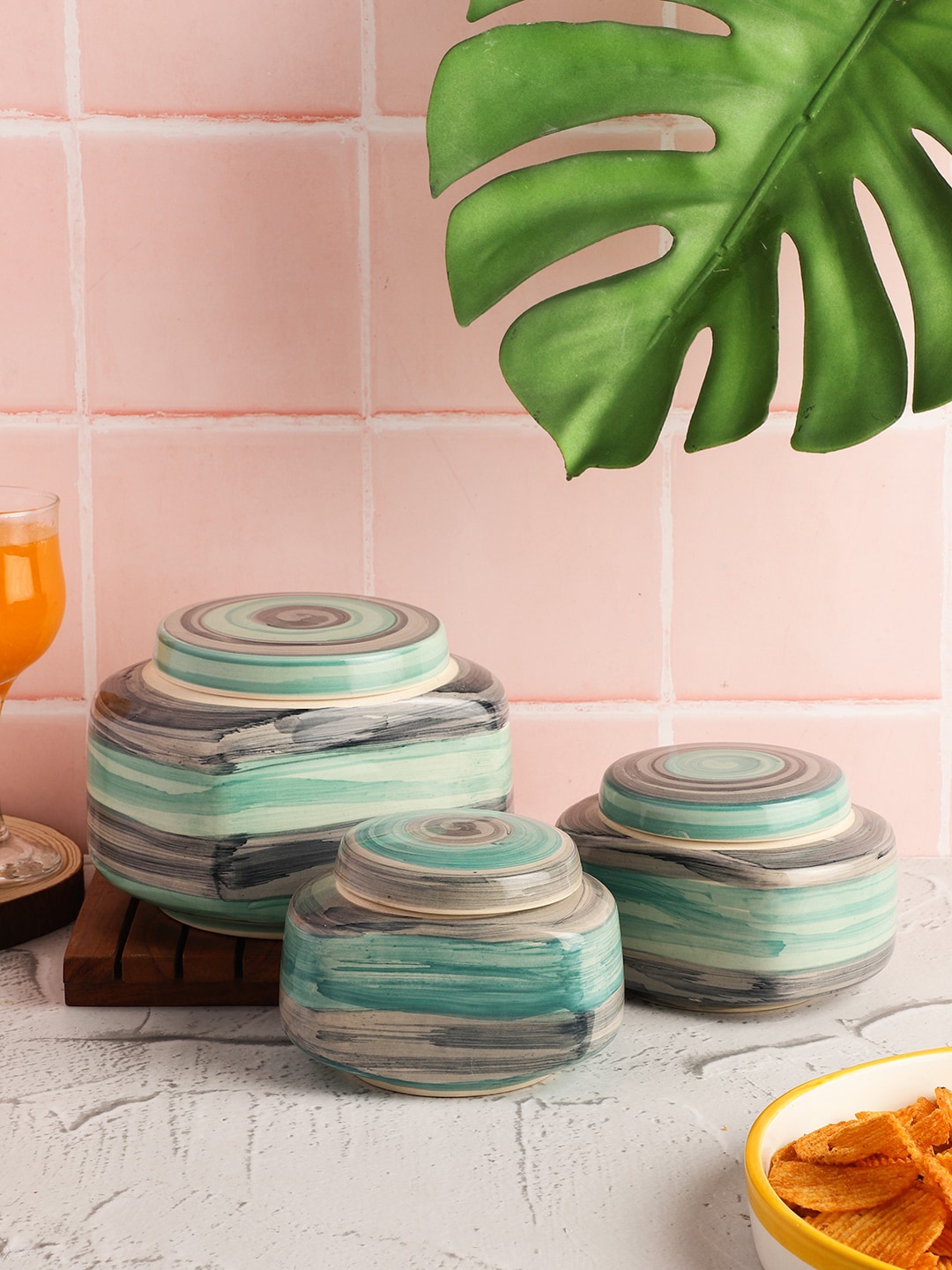 

CDI Green & Grey Set Of 3 Ceramic Jar Set